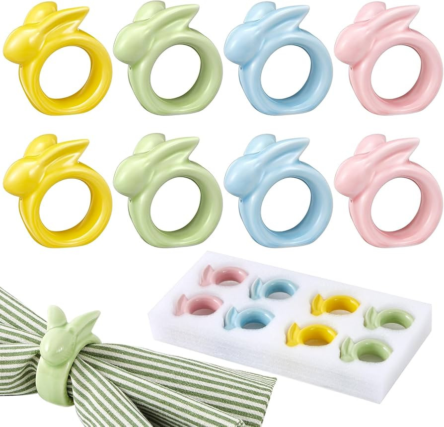 Tessco Porcelain Easter Napkin Rings Set of 8 Easter Bunny Napkin Rings Easter Rings for Napkins ... | Amazon (US)