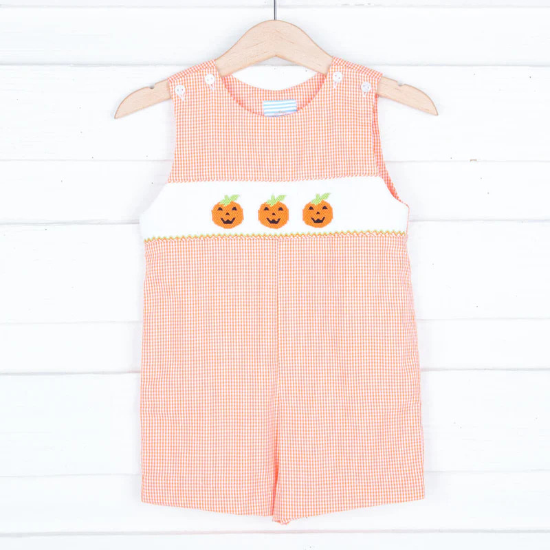 Smocked Jack O'Lantern Orange Jon Jon | Classic Whimsy