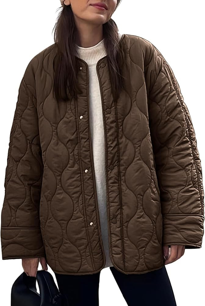 PEHMEA Women's Oversized Lightweight Quilted Jacket Button Down Fall Winter Coats Puffer Padded w... | Amazon (US)