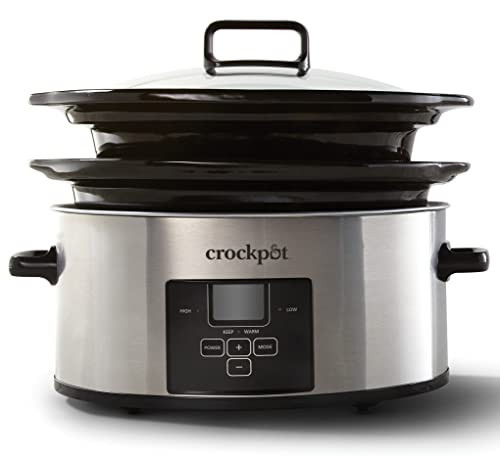 Crock-Pot Choose-a-Crock 6 Quart and Split 2.5 Quart Double Slow Cooker and Food Warmer, Programmable Slow Cooker with Timer, Stainless Steel | Amazon (US)