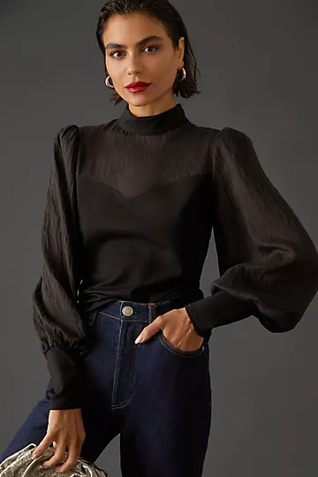 Flat White Bishop-Sleeve Blouse | Anthropologie (US)