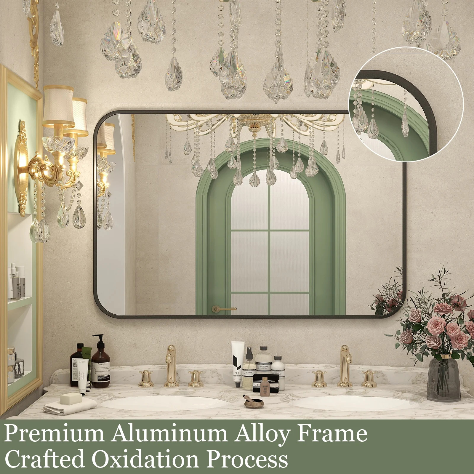 BEAUTYPEAK 26"x38" Wall Mirror Rounded Corners Hanging Vanity Mirror Black - Walmart.com | Walmart (US)