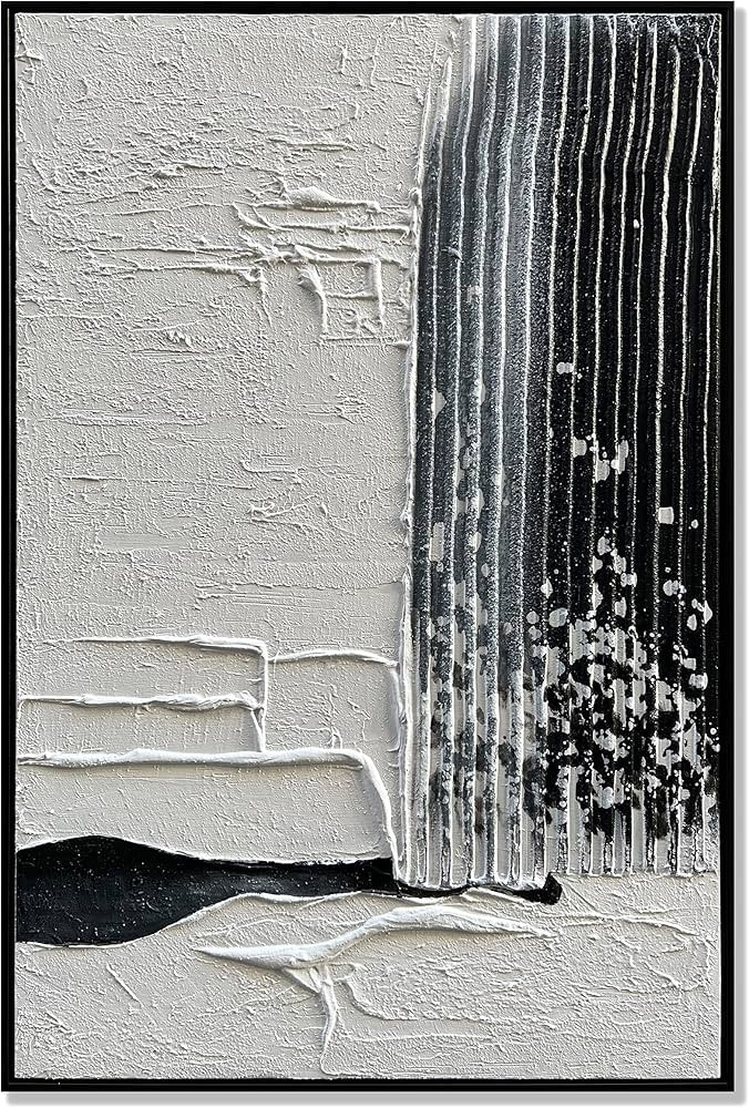 Slyart Black and White Painting, Black Framed Abstract Painting, Large Oil Painting on Canvas Tex... | Amazon (US)