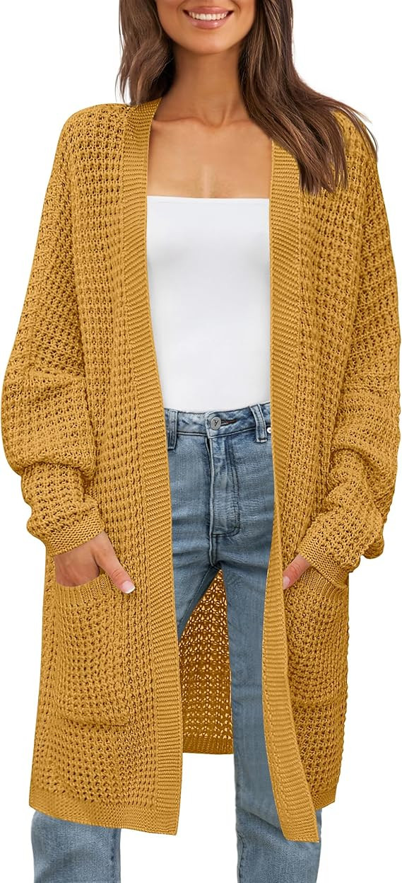 ZESICA Women's 2024 Fall Long Batwing Sleeve Open Front Chunky Knit Cardigan Sweater | Amazon (US)