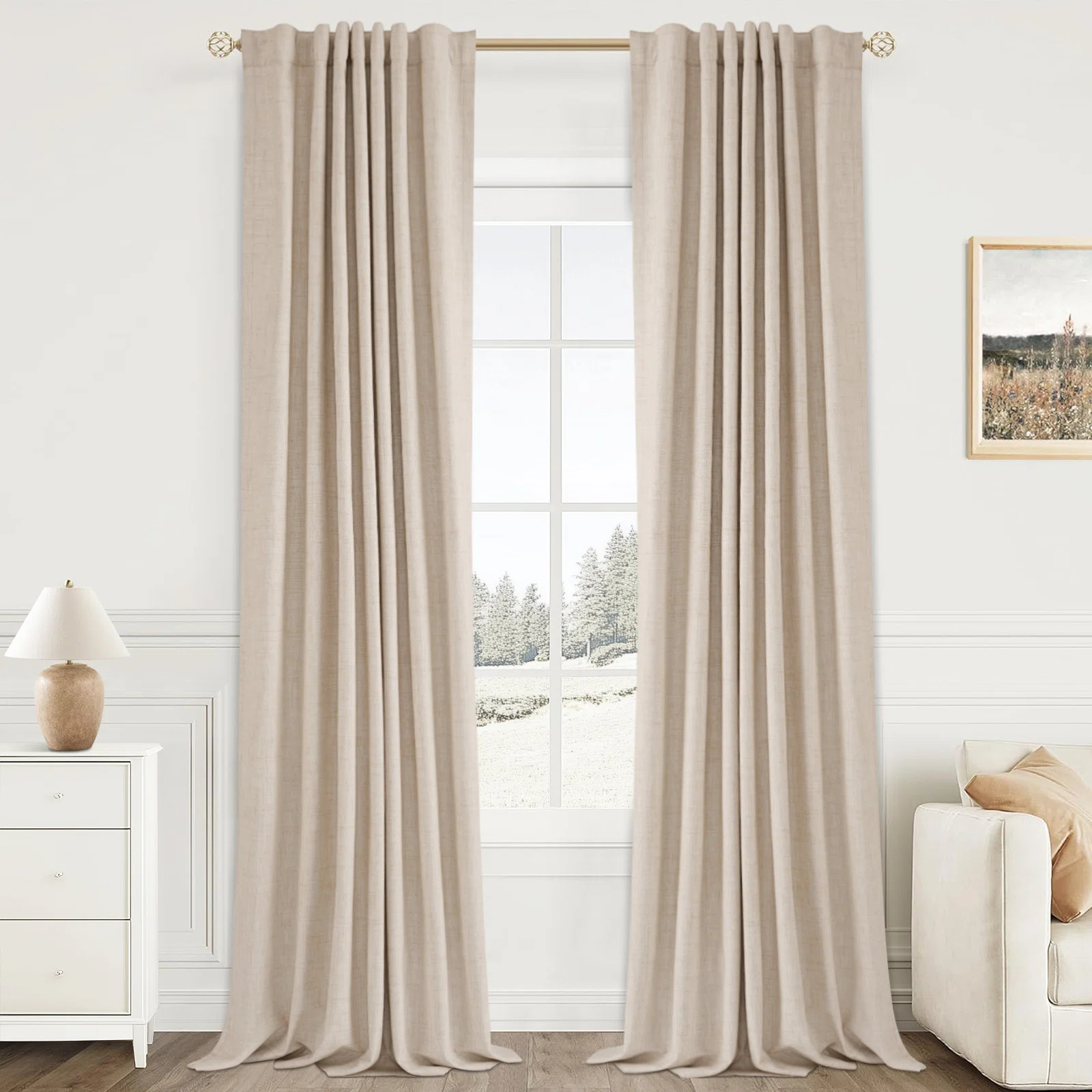 Gracie Oaks Graciella Thermal Insulated Faux Linen Textured 100% Blackout Curtains for Bedroom Li... | Wayfair North America