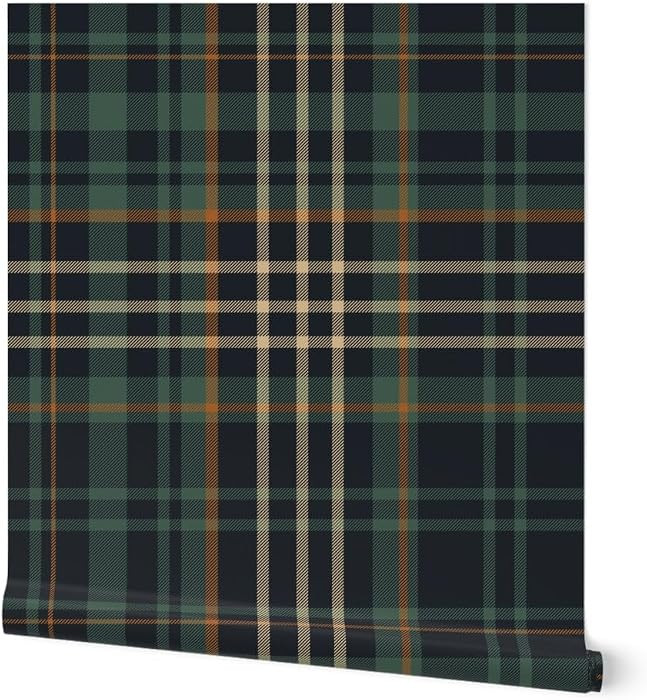 Peel & Stick Wallpaper 3ft x 2ft - Dark Green Check Rustic Cabin Autumn Plaid Cozy Fall Forest Te... | Amazon (US)