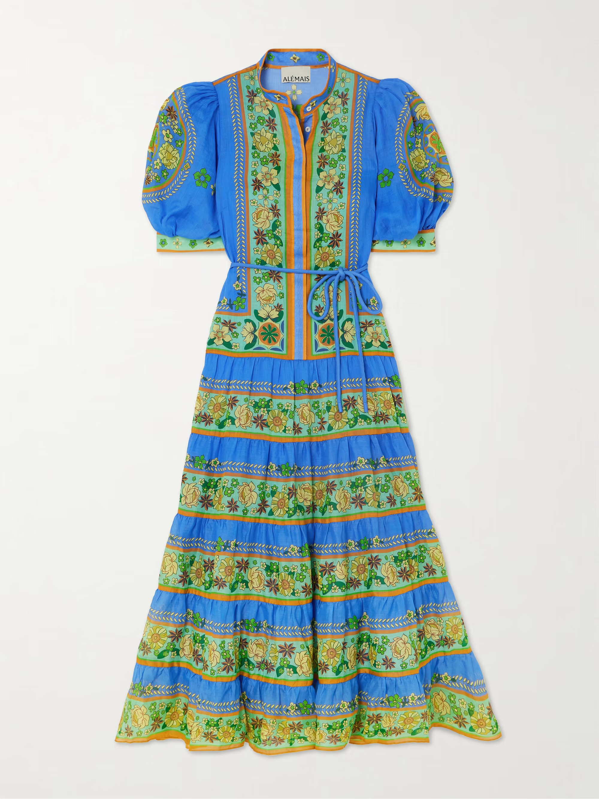 Linda belted tiered printed ramie midi dress | NET-A-PORTER (UK & EU)