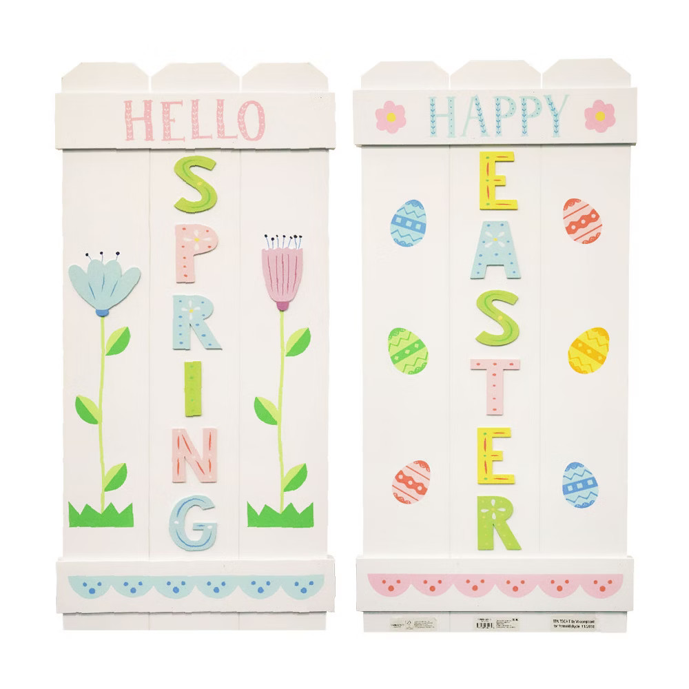 Wood Standing Easter Sign Flowers/Eggs - Spritz, Multi-Colored | Target
