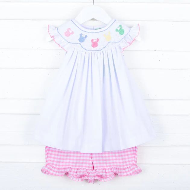 Pastel Mouse Ears Smocked White Short Set | Classic Whimsy