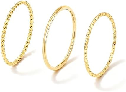 Gold Rings for Women Non Tarnish, Dainty 14K Gold Plated Stackable Thin Thumb Ring Set Trendy Pin... | Amazon (US)