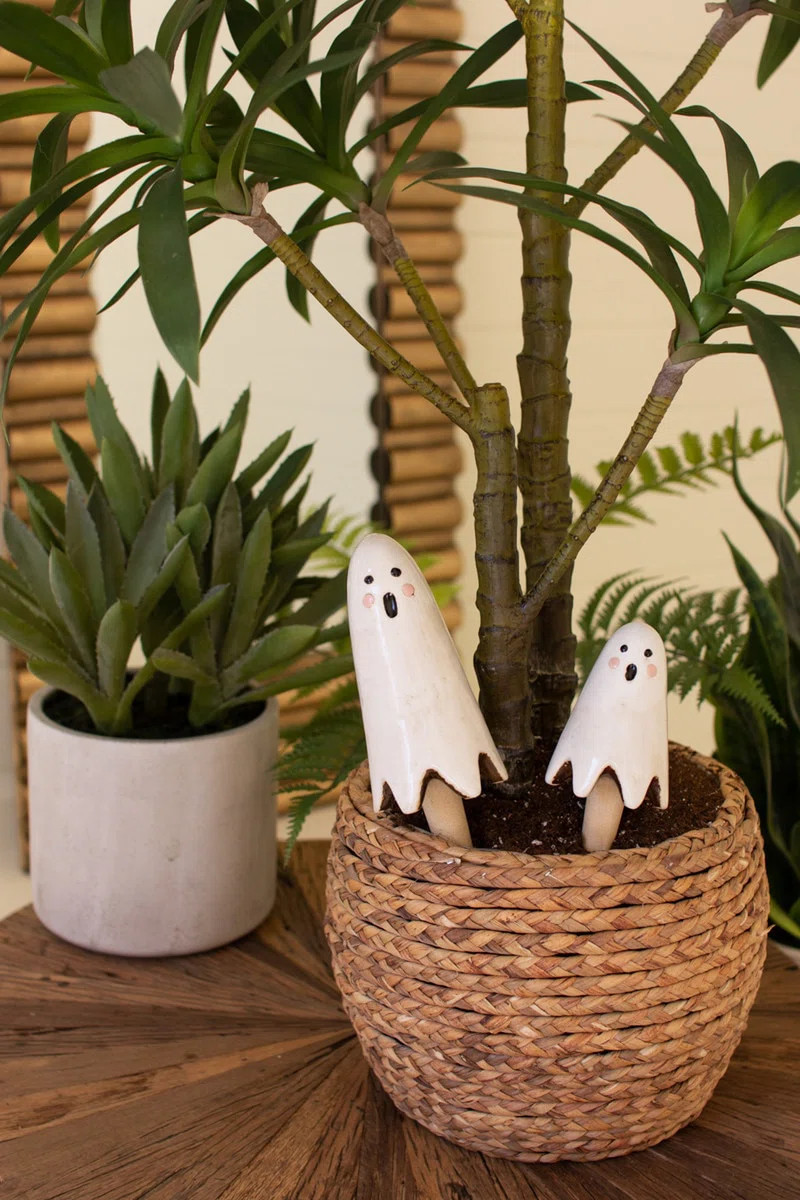 Halloween Ghost Plant Sticks â Ceramic Set of 2 â 10.5" Tall | Wayfair North America