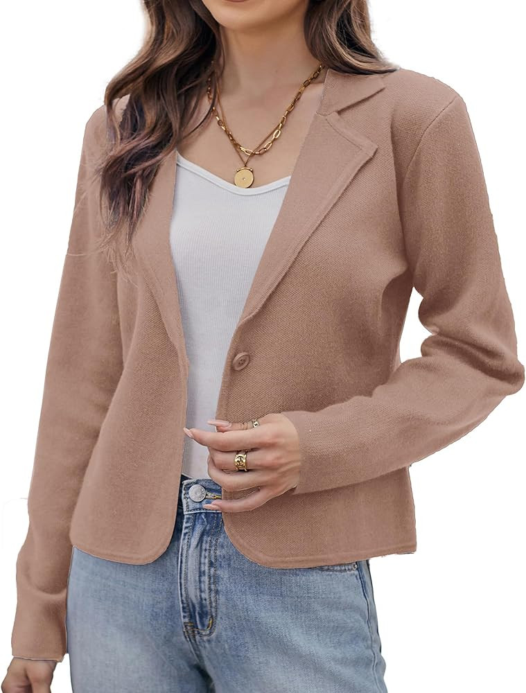 GRACE KARIN Women Sweater Blazer Casual Work Croppped Cardigan Lightweight Button Front Short Kni... | Amazon (US)