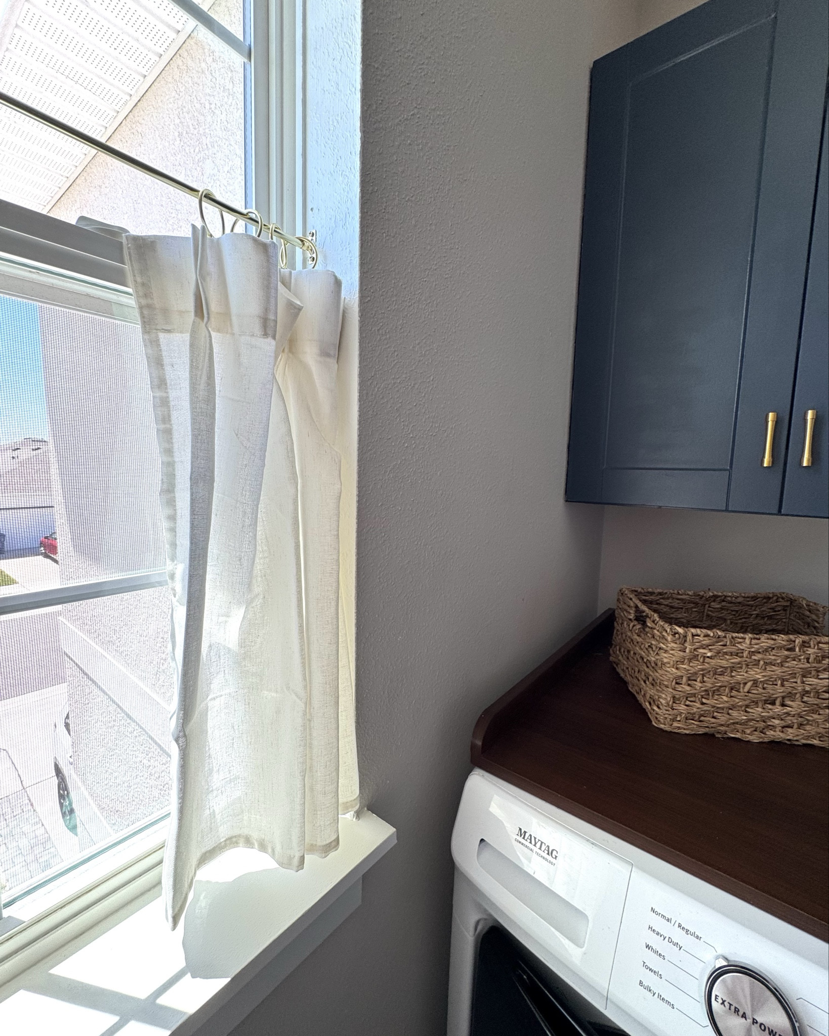 I gave our laundry room window a simple upgrade that made such a difference 🤍

Added a custom window apron + sill for a more finished look—used a 1x6 board for the sill and a 1x4 for the apron, all painted in SW Pure White. Then layered in these light-filtering French half curtains (they come with hooks!) and paired them with a pretty gold curtain rod for a soft, elevated touch.

Such an easy way to make a functional space feel a little more styled ✨

#LTKHome