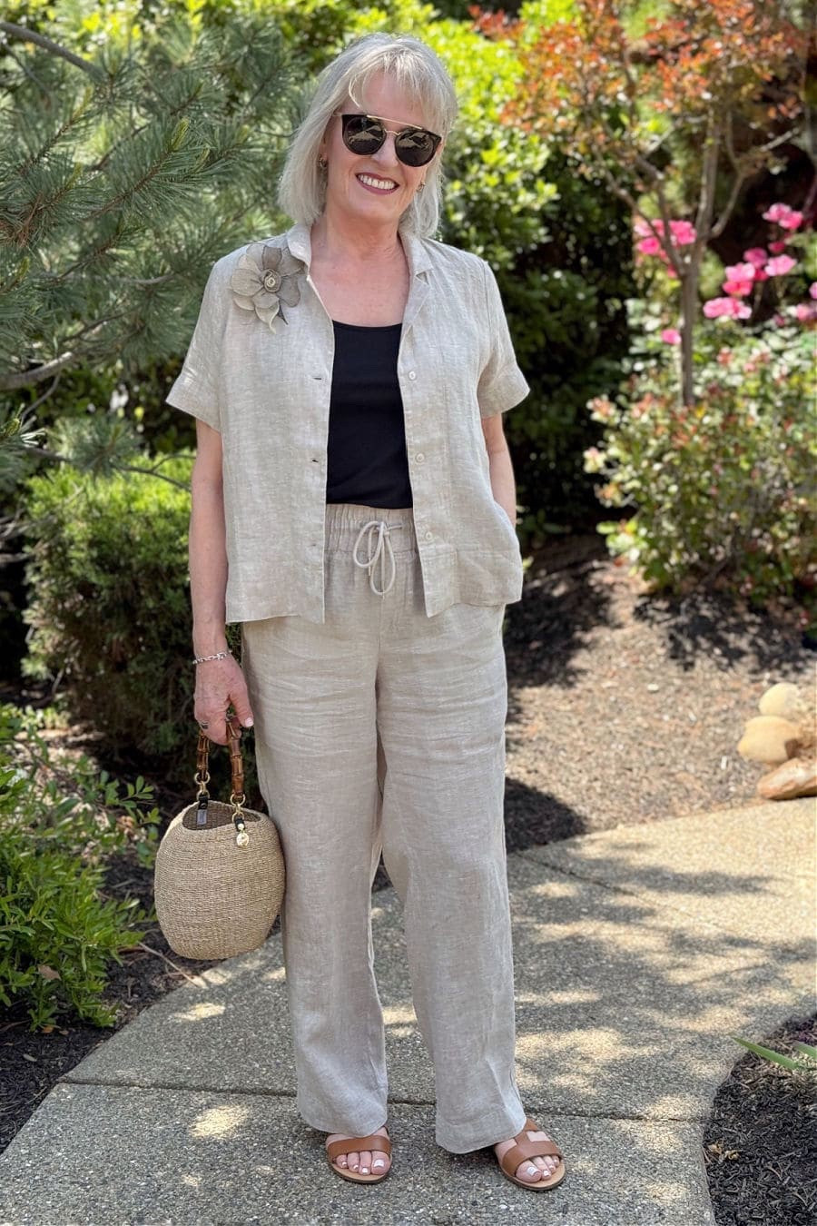 Living in linen lately, and this matching set from @quince is everything—cool, breathable, and polished. I paired it with a classic black tank, my go-to @talbotsofficial sandals, and this adorable straw bag from Clare V for an easy weekend look. 

#Fashionover50 #LTKOver50Style #fashion #outfitinspiration #outfit #springoutfit #springfashion #springstyle #LTKSpringStyle #EffortlessChic #ClassicCasual #ClassicStyle #LTKfashion #EverydayOutfits #AgelessStyle #OOTD #LTKsummer #linenlove #easyoutfits #LinenSet

#LTKOver40 #LTKSeasonal #LTKStyleTip