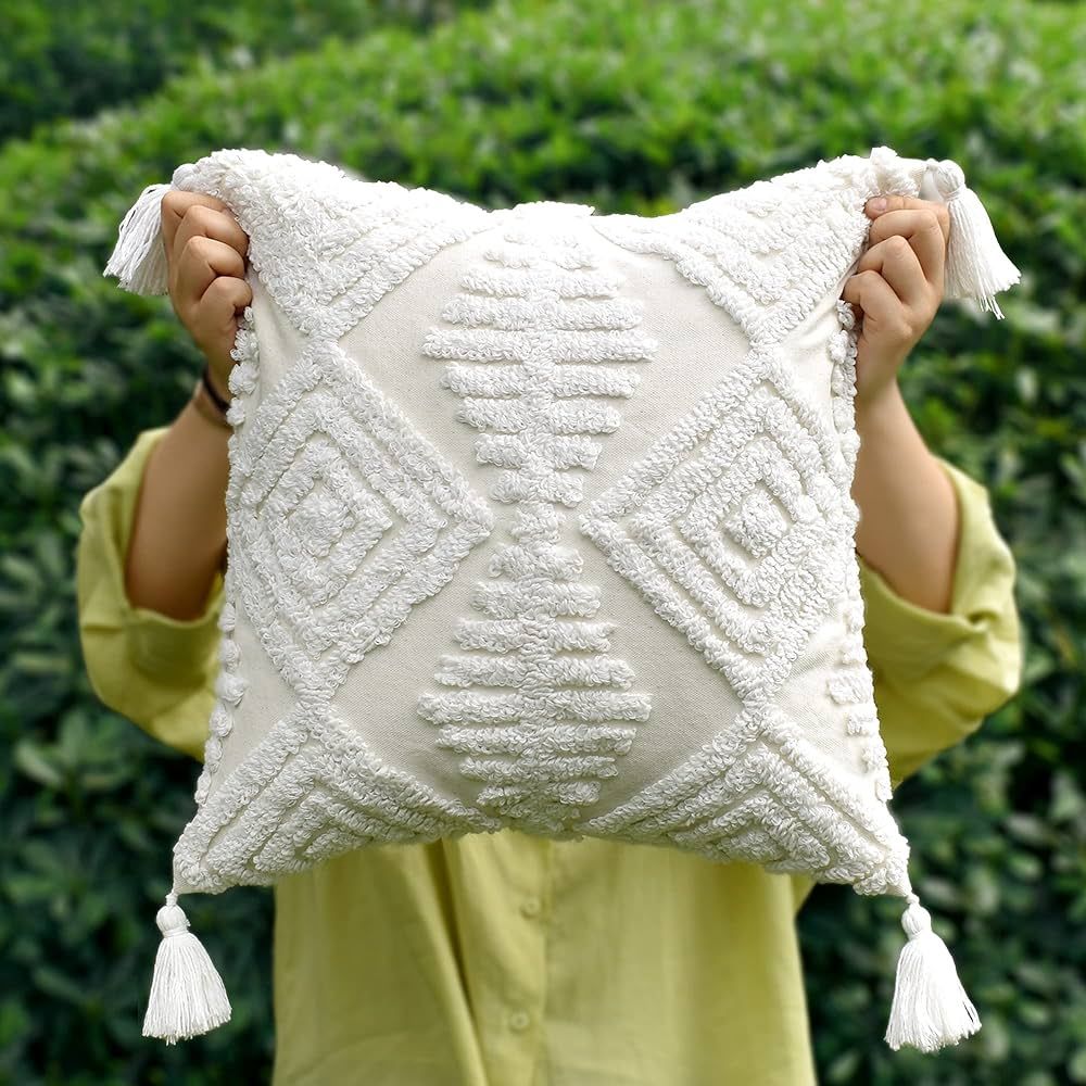 LOOPUINHOM Boho Style Sofa Throw Pillow Covers – Exquisitely Crafted with Hand-Finished Tuft wi... | Amazon (US)