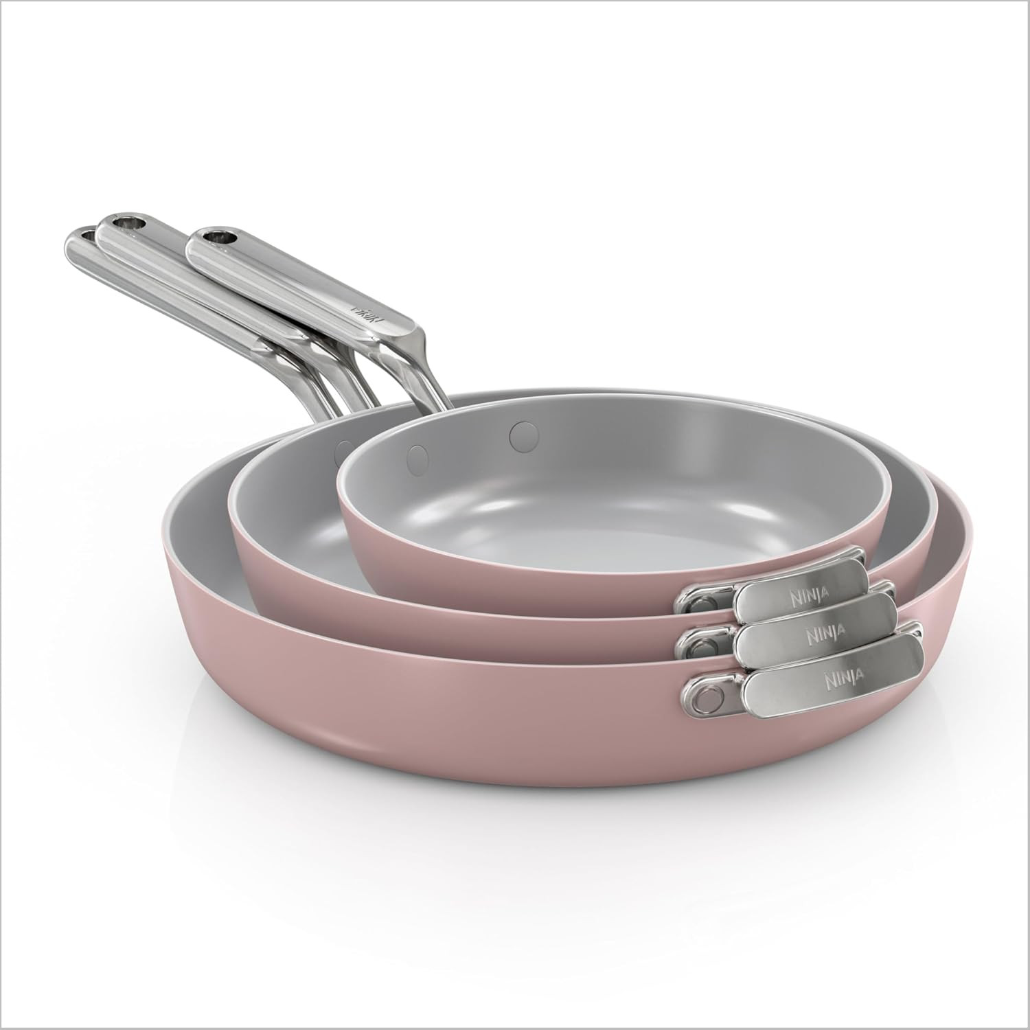 Ninja NeverQuit 3-Piece Ceramic Fry Pan Set, Chai Pink, CQ13000PK2 | Amazon (US)