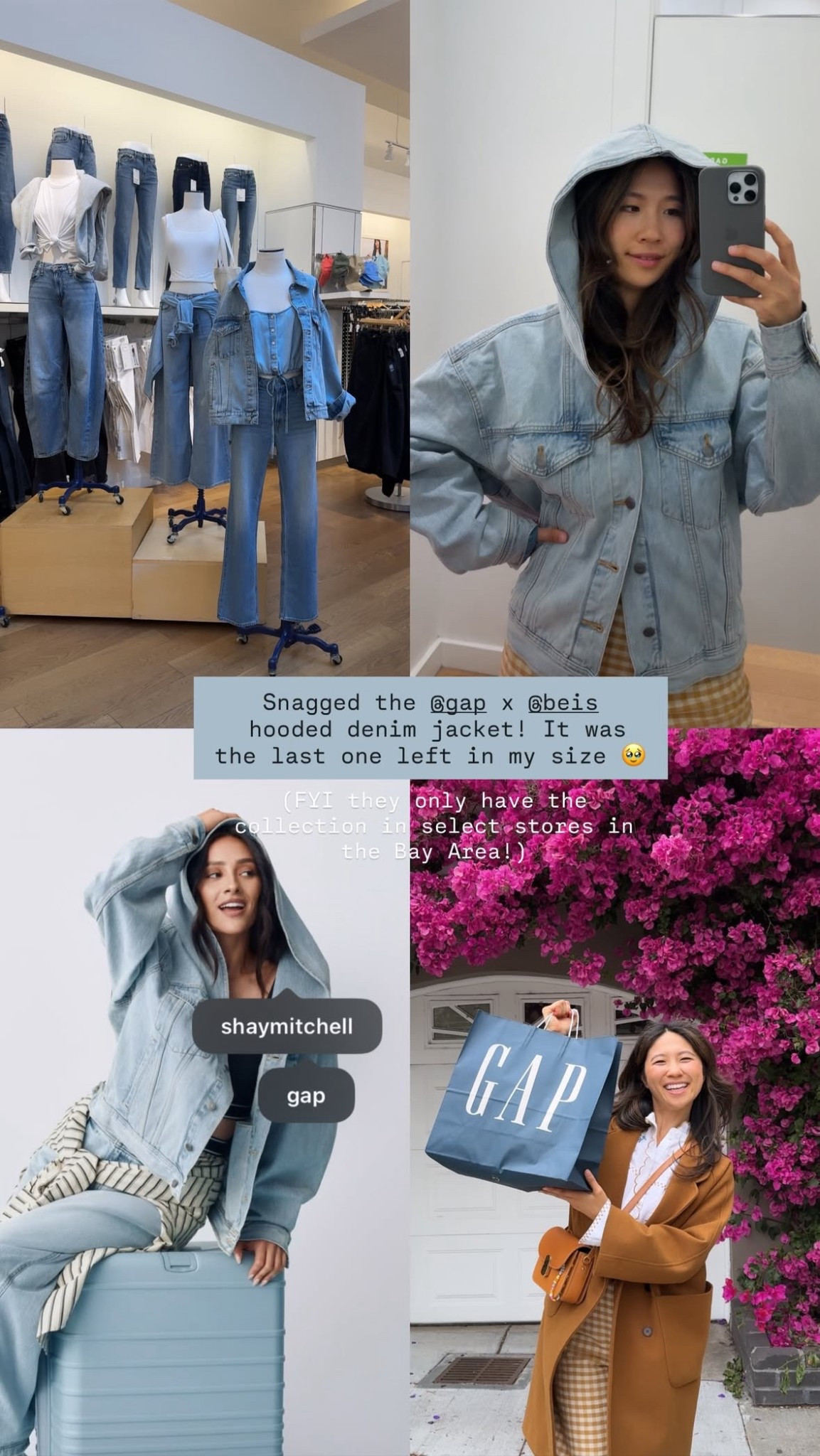 Beis x Gap oversized hoodie denim jacket - wearing size small (I’m 5’3”) and it runs large, size down for a more fitted look. 

#LTKPetite #LTKTravel #LTKStyleTip