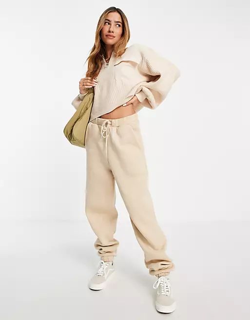 Mango jumper with half zip and front pocket detail in beige | ASOS (Global)