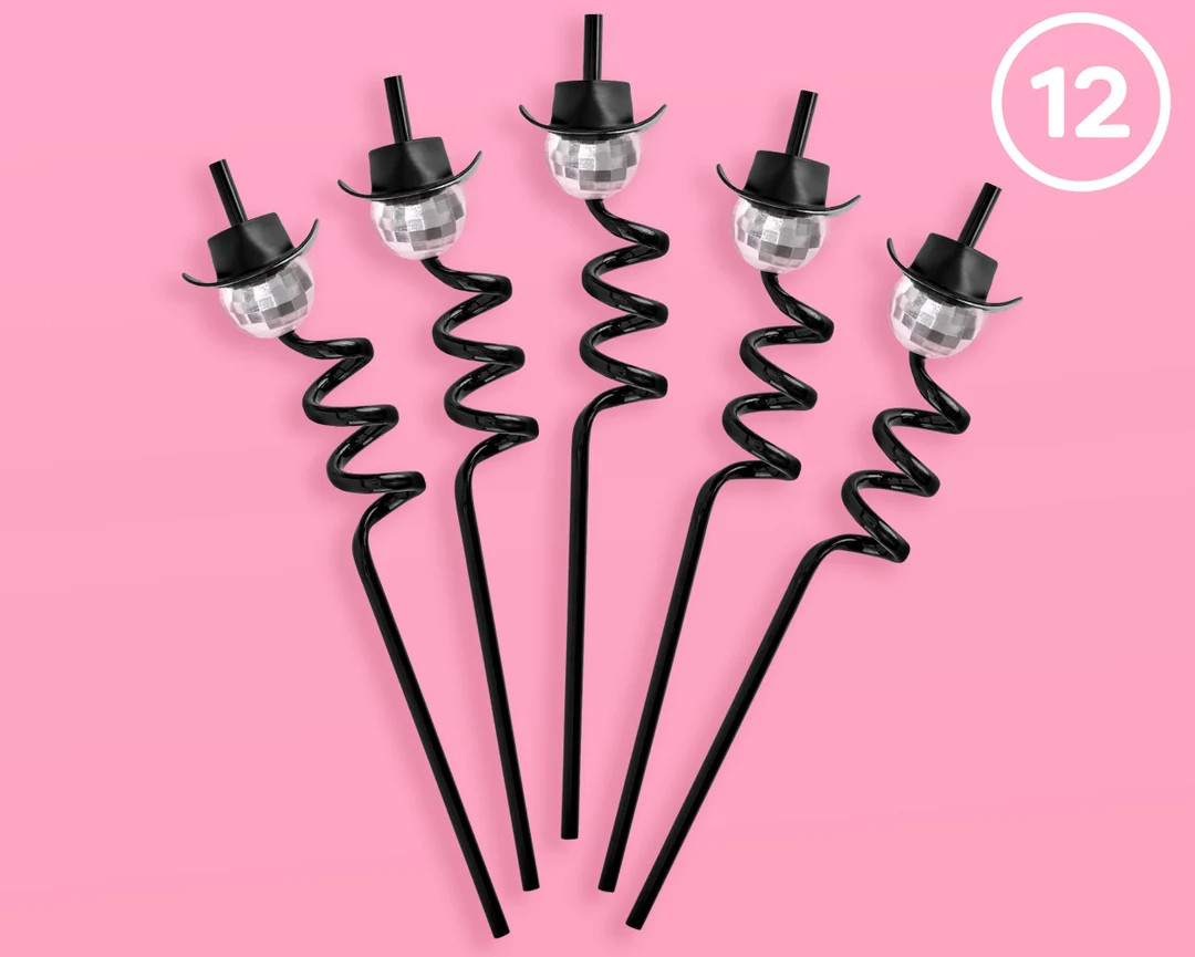 Xo, Fetti Black Disco Cowgirl Reusable Straw Set - 12 Pc | Last Disco Bachelorette Decorations, R... | Etsy (US)