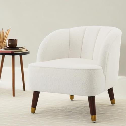 Christopher Knight Home Upholstered Accent Chair for Living Room, Boucle Club Chair, Modern Reading Armchair with Wooden Legs, Comfort Barrel Chair Single Sofa for Bedroom, White 28.25" x 28" x 28" | Amazon (US)