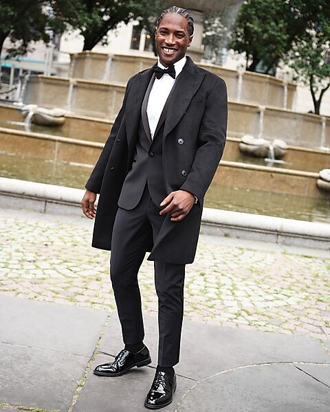 Black Wool-blend Water Resistant Topcoat | Express