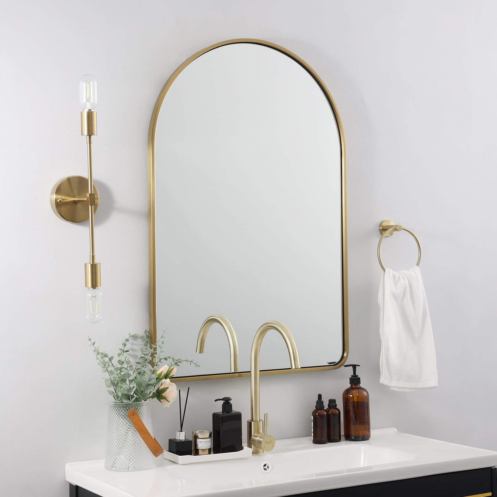 ANDY STAR Brass Mirror Bathroom, 24x36’’ Gold Arched Mirror, Arched Bathroom Mirror, Gold Bat... | Amazon (US)