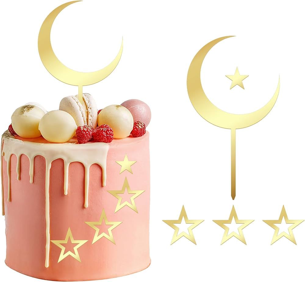 Gyufise 7Pcs Acrylic Moon Twink Star Decorations Babyshower Cake Toppers for Kids Babyshower Birt... | Amazon (US)