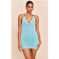 Turquoise Crochet Beaded Mini Dress | PrettyLittleThing US