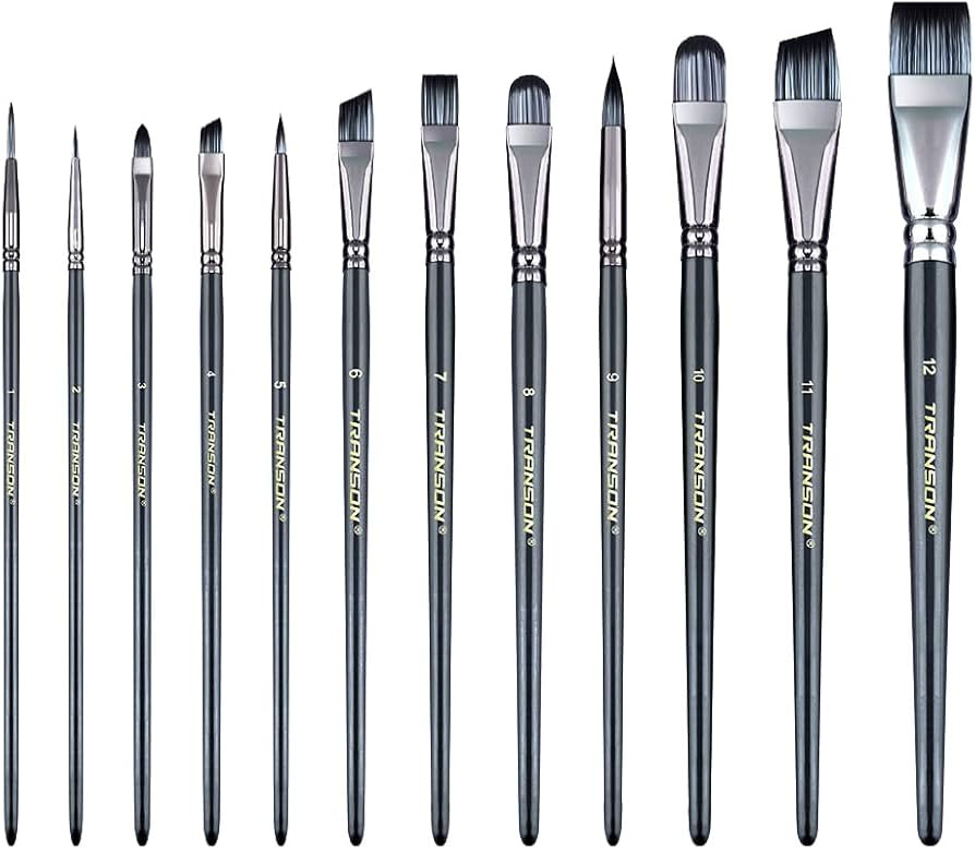 Transon Artist Paint Brush Set of 12 for Watercolor Acrylic Gouache Oil and Tempera Painting | Amazon (US)