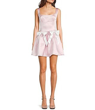 All in Favor Square Neck Drop Waist Bow Mini Dress - M | Dillard's