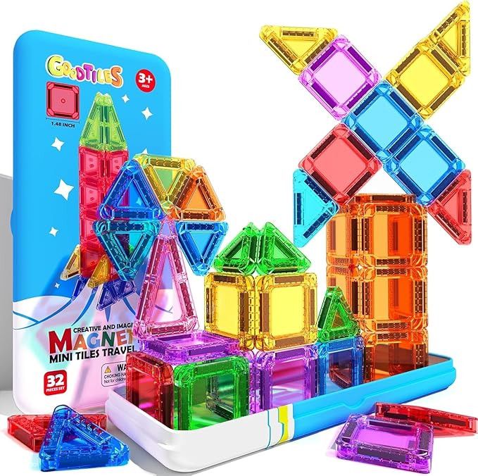 Goodtiles Mini Magnetic Tiles, Magnetic Travel Toys with Portable Tin, STEM Preschool Toddlers To... | Amazon (US)