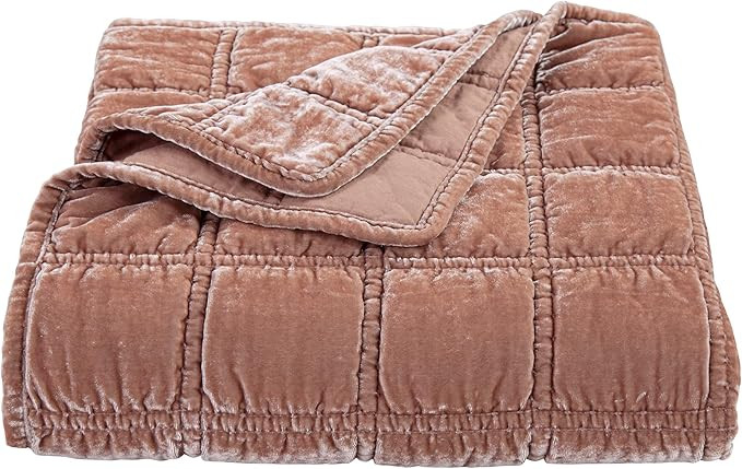 HiEnd Accents Stella Faux Silk Velvet Throw Blanket Dusty Rose, 50x60 inch, Double Stitch Plush S... | Amazon (US)