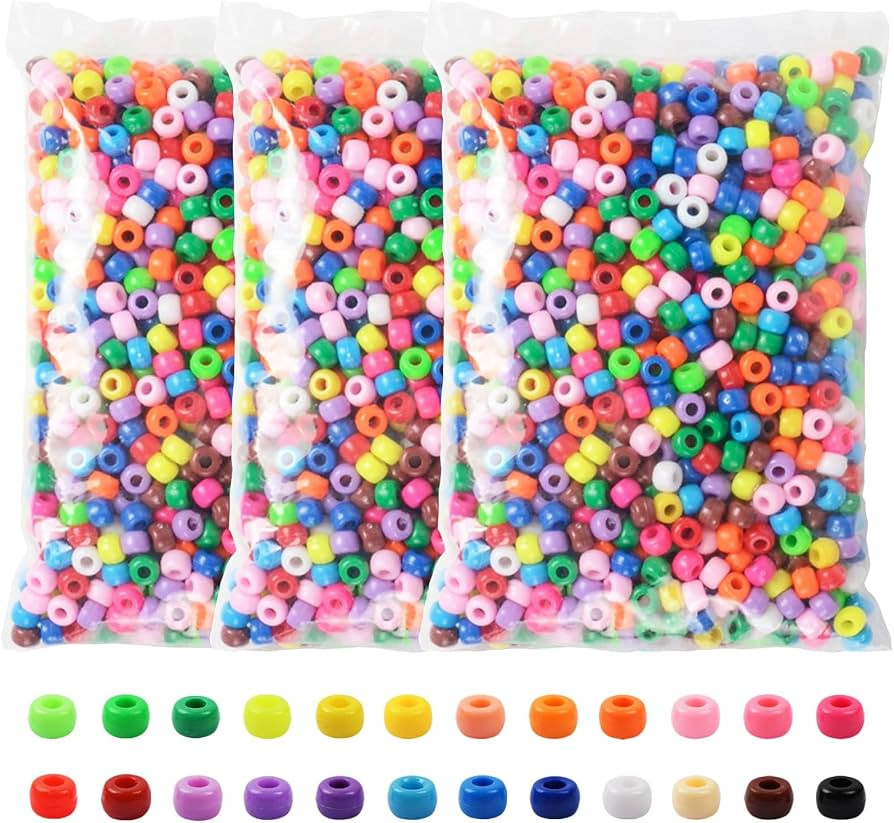 Simetufy 3600Pcs Pony Beads Bulk, 24 Assorted Colors Rainbow Plastic Beads for Hair Braiding Frie... | Amazon (US)