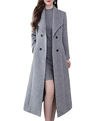 GRACE KARIN 2023 Women Winter Double Breasted Wool Blend Coat Casual Notched Collar Mid Long Pea ... | Amazon (US)