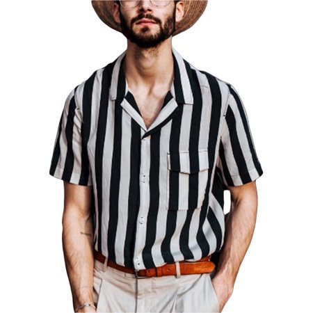 Men's Fashion Casual Short Sleeve Striped Button-down Shirts Tops | Walmart (US)