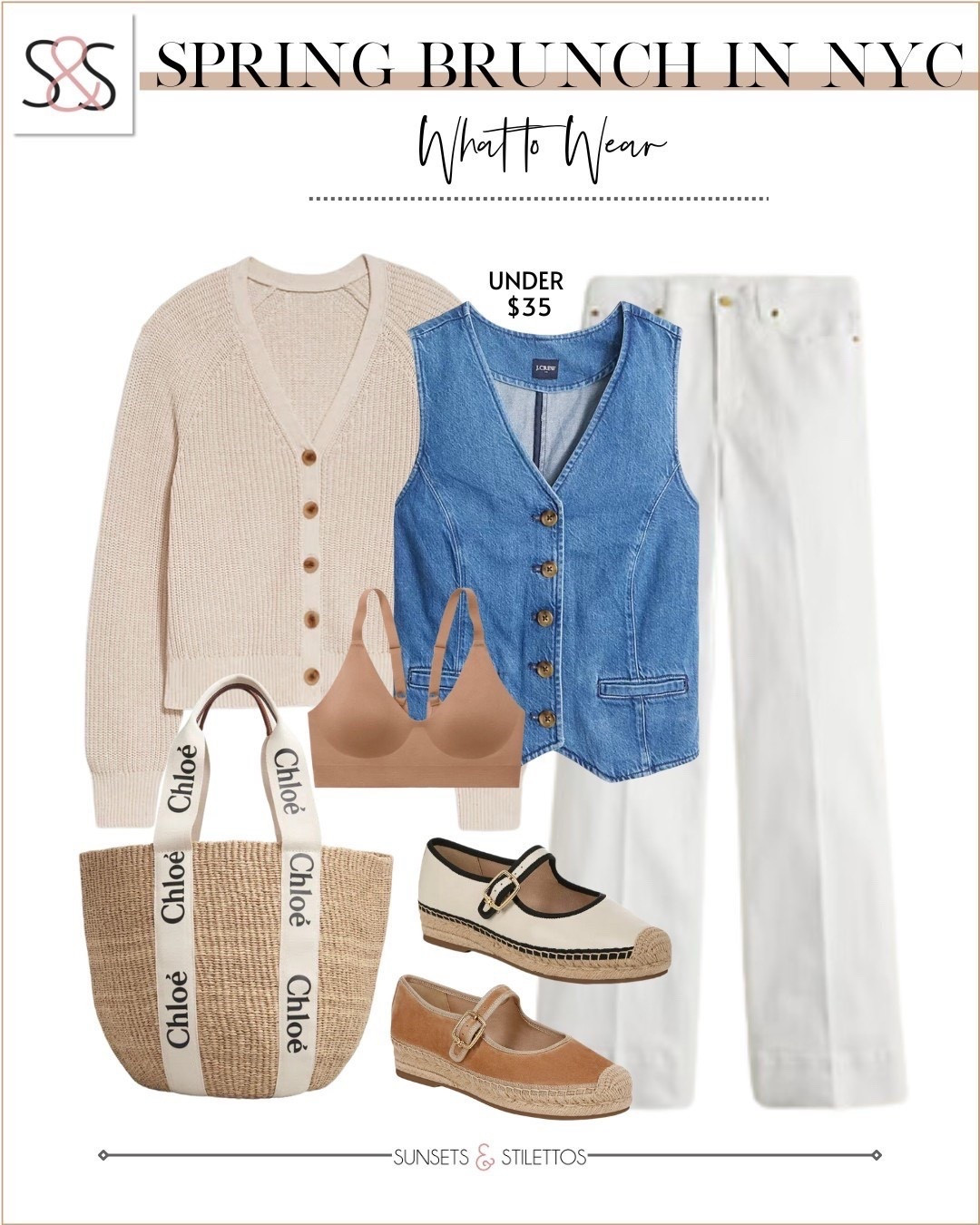 A denim jean vest with white wide leg trouser jeans is a great spring outfit idea! Add a cardigan top layer with neutral tote and you're ready for a coastal weekend!

Sunsets and Stilettos, workwear, sandal shoes

#LTKSeasonal #LTKOver40 #LTKTravel