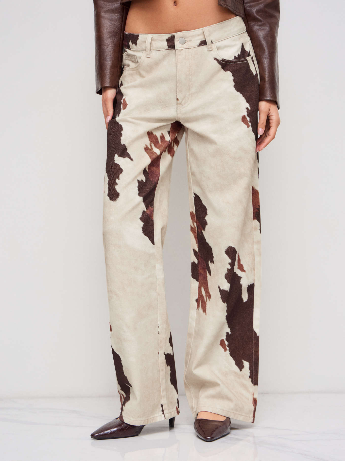 Denim Low Rise Print Pocket Straight Leg Jeans | Cider