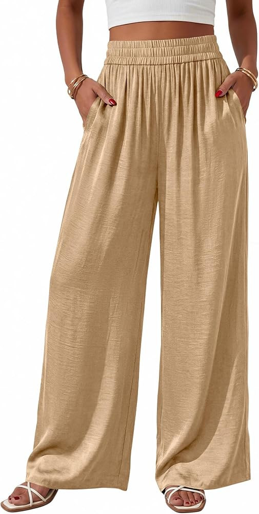 BTFBM Wide Leg Pants Woman Summer 2026 Pockets Dressy Flowy Lightweight Glitter Satin Palazzo Bea... | Amazon (US)