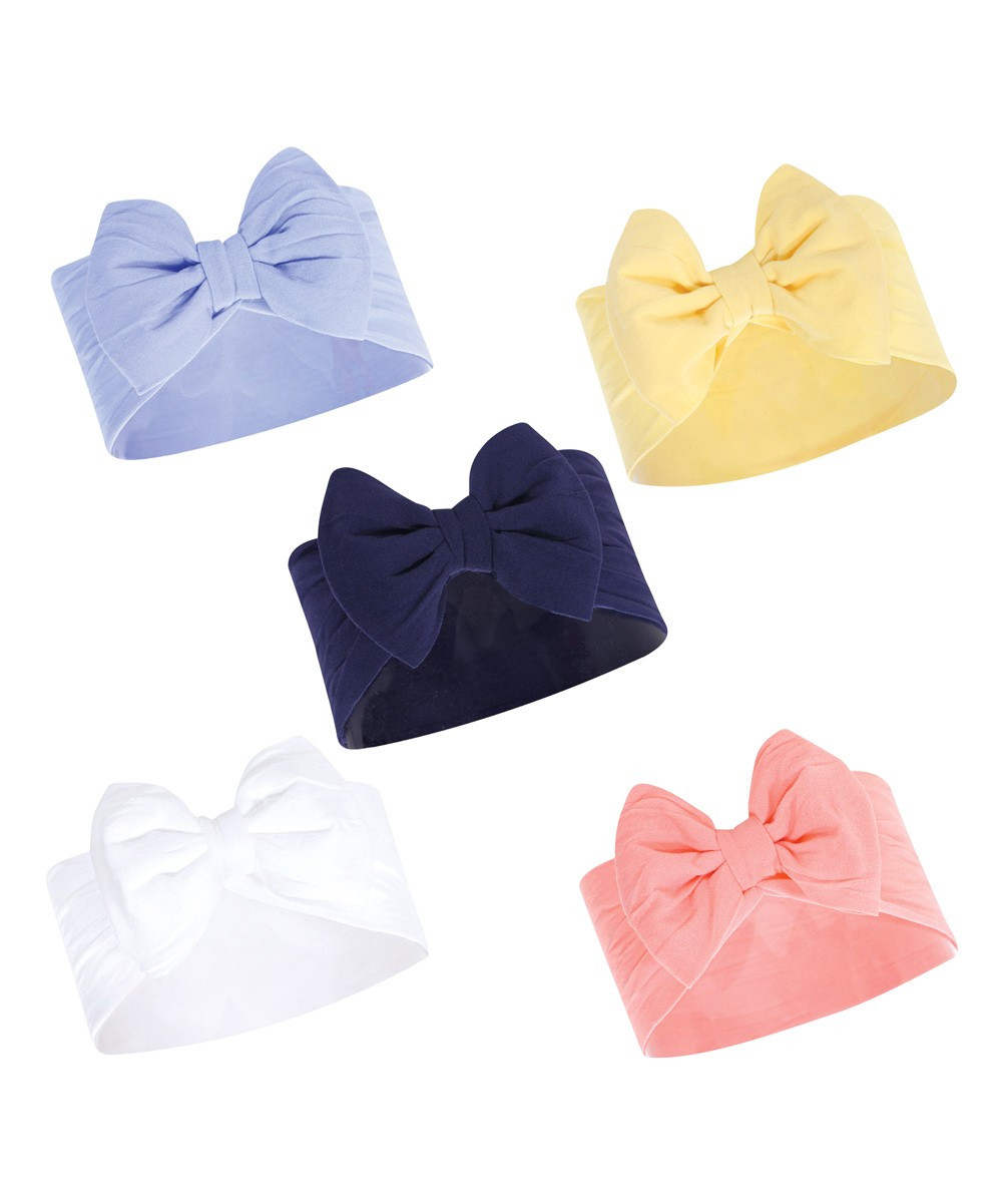 Hudson Baby Girls' Headbands Blue/Yellow - Blue Yellow Bow-Tie Headband - Set of Five | Zulily