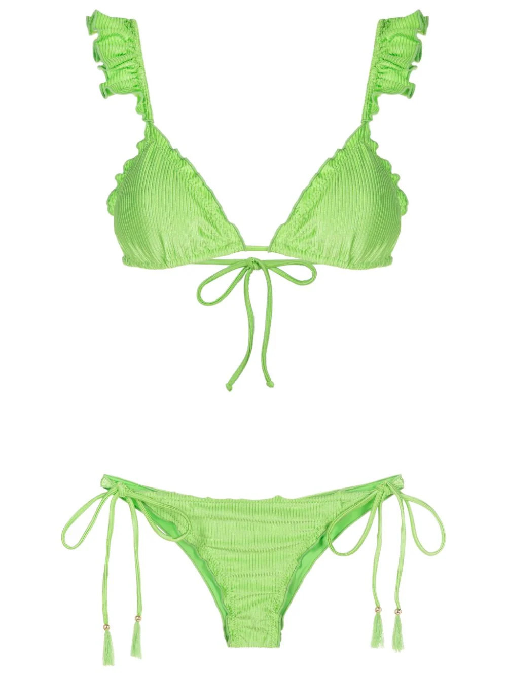 Brigitte ruffled-trim ribbed bikini - Green | Farfetch Global