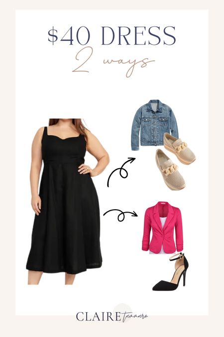 Black dress 🖤 from Old Navy paired with a jean jacket & sneakers for a casual look OR take it out for a night on the town & pair it with a bright pink blazer and a pair of heels! 

#LTKwedding #LTKmidsize #LTKstyletip