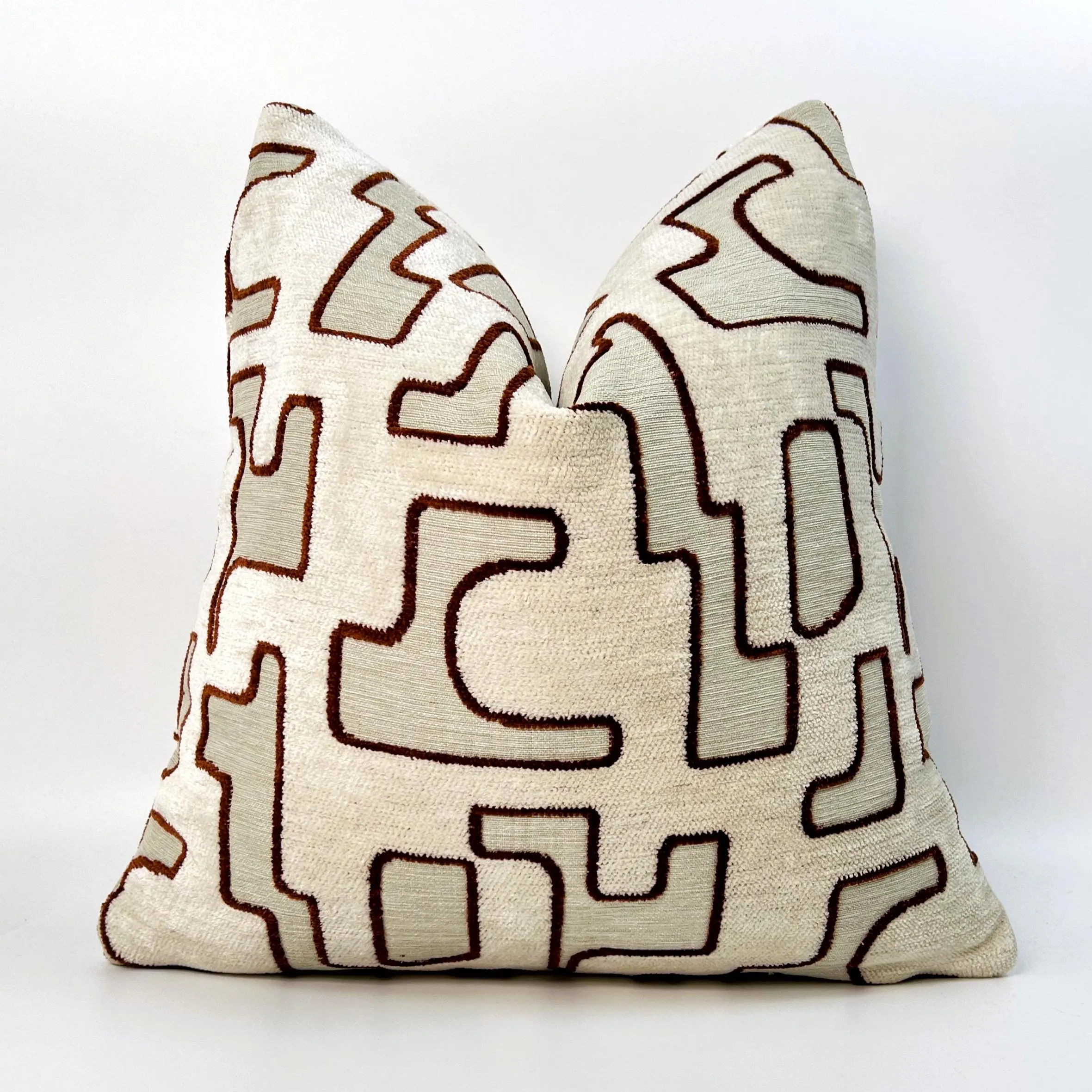 Woven Chenille Geometric Pillow Cover: Cream-Terracotta Cushion Case (18-22 Inch) | Etsy (Global)