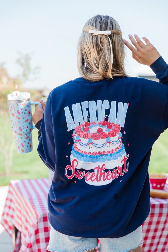 American Sweetheart Navy Oversized Graphic Sweatshirt | Pink Lily