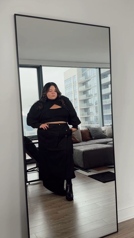 Plus size black winter outfit 
Plus size maxi skirt from Amazon the Drop size 2X 
Turtle neck shrug from ELOQUII size 20 
Waterproof lug sole boots from Dolce Vita size 8.5 wide 
Grey loungewear set from aerie size XXL 
Chrome purse from Published By 

#LTKplussize #LTKVideo #LTKmidsize