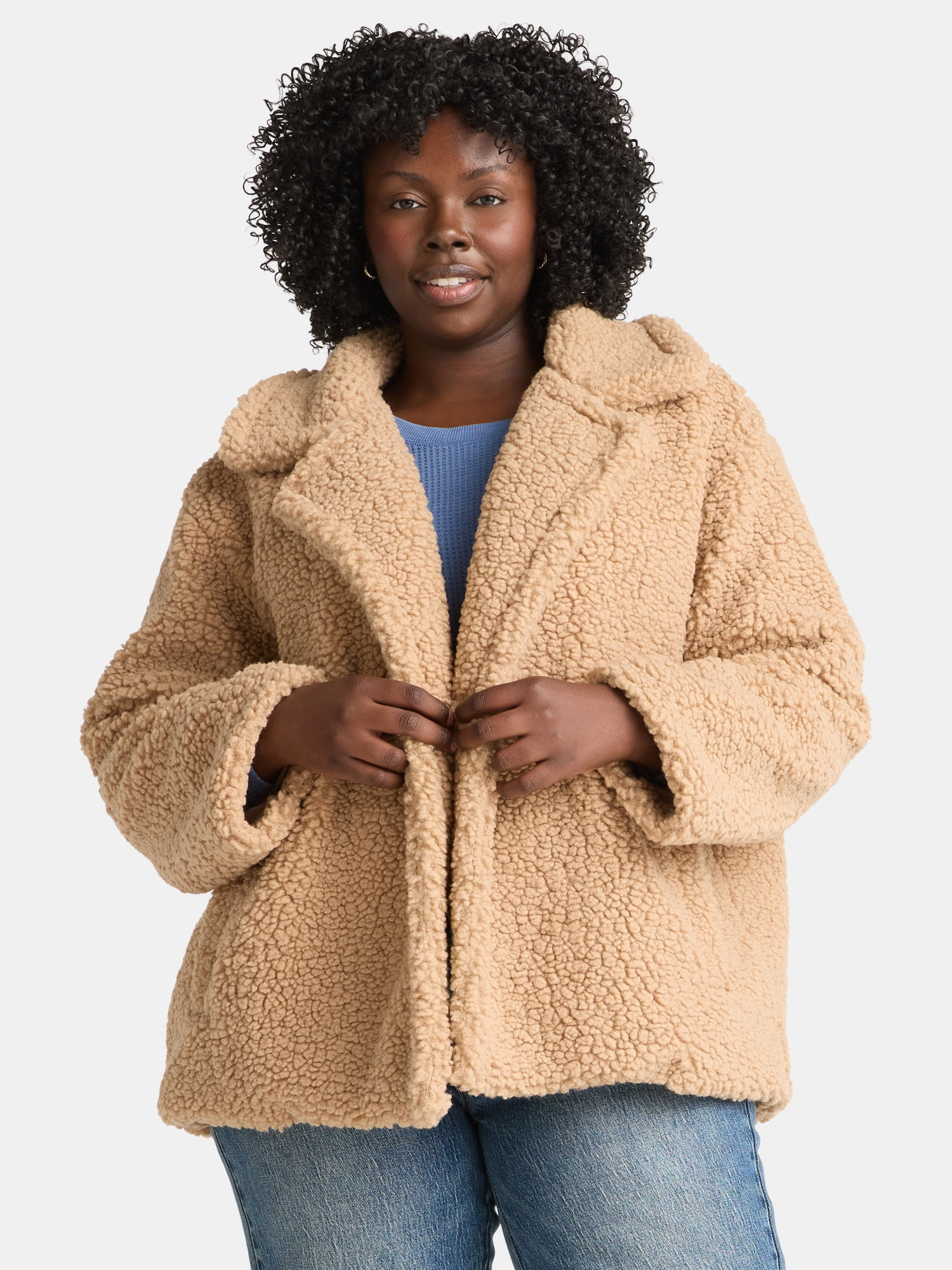 Time and Tru Women's and Women's Plus Teddy Double Breasted Jacket, Sizes XS-3X | Walmart (US)