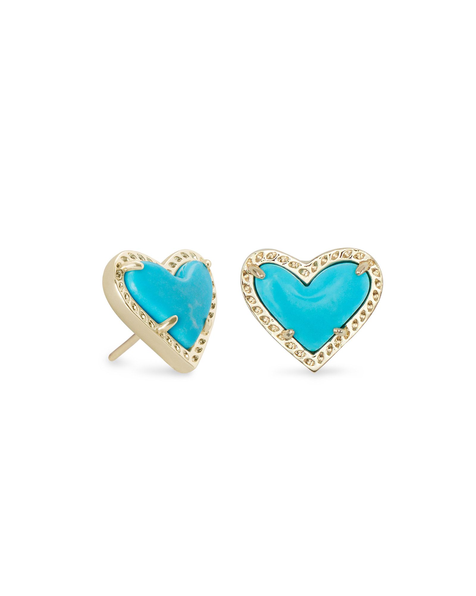 Ari Heart Gold Stud Earrings in Turquoise Magnesite | Kendra Scott