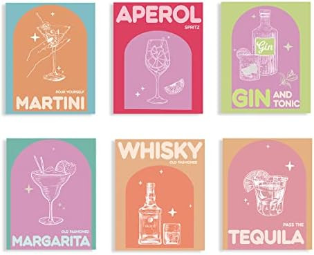 Colorful Wine Glass Art Print- Modern Wine Bottle Canvas Wall Art-(8”X10”X6 pcs, Unframed)-Pe... | Amazon (US)