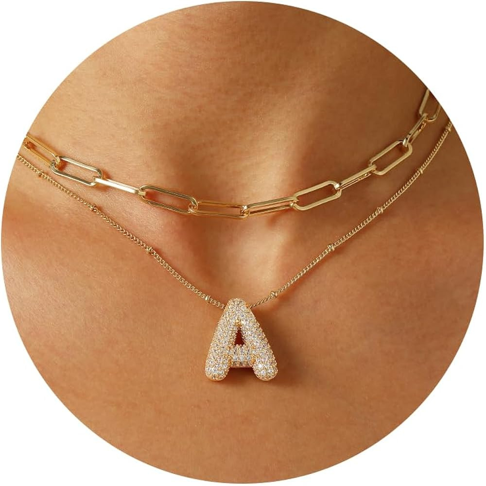 Ascona Valentines Day Gifts for Her A-Z Letter Necklace, 14K Gold Plated Layered Balloon Initial ... | Amazon (US)