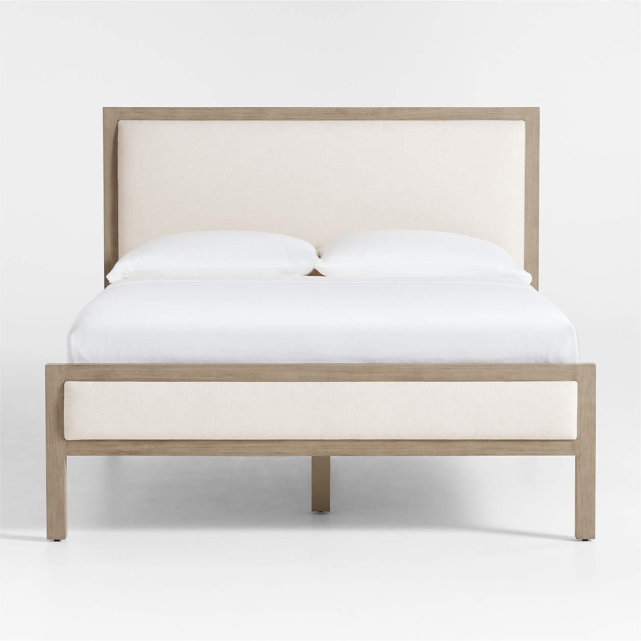 Keane Weathered Natural Wood Upholstered Queen Bed + Reviews | Crate & Barrel | Crate & Barrel