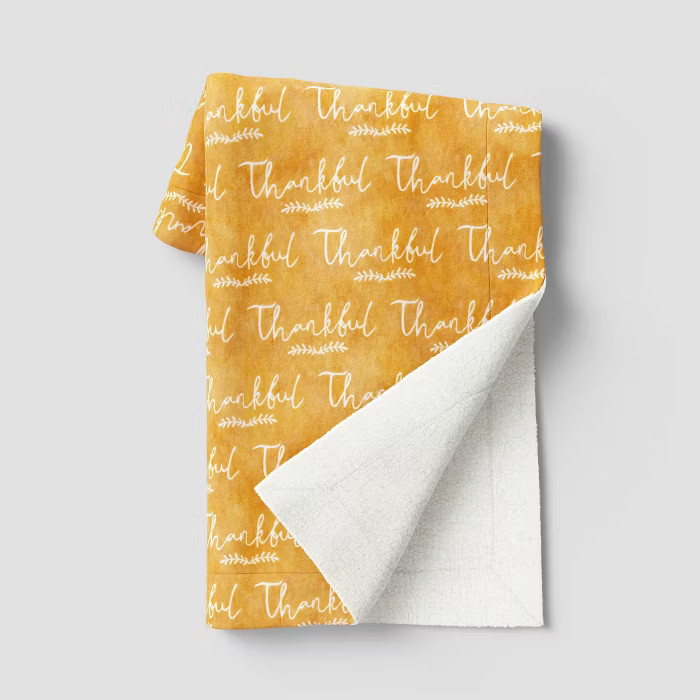 50"x60" Thankful Plush with Sherpa Reverse Throw Blanket Gold | Target